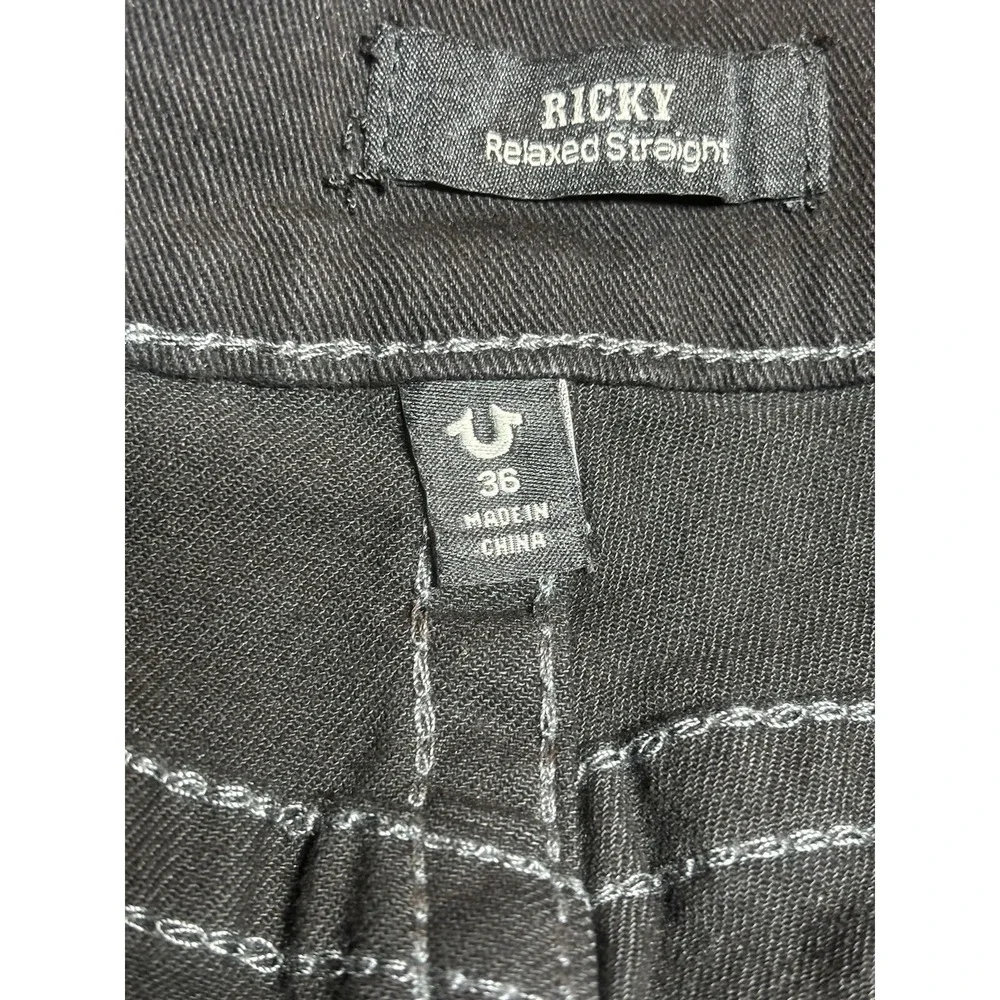 True Religion Jeans Ricky Relaxed NWT‎ Straight Black Button Flap Pocket 36x30